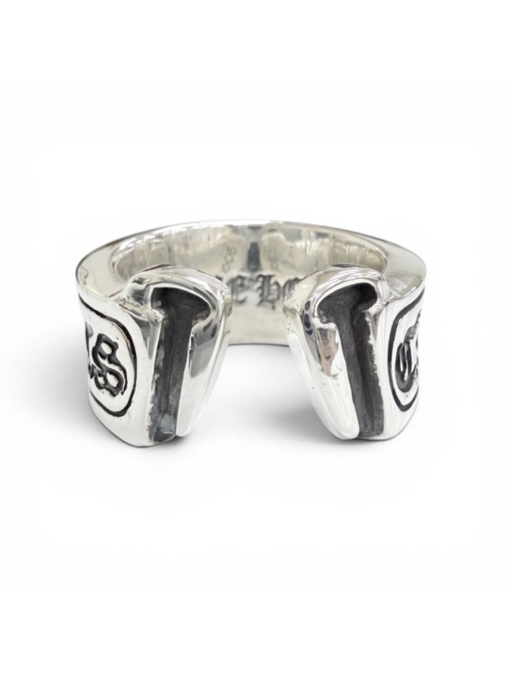 Chrome Hearts Lg Scroll Label Ring 925 Sterling Silver - Gem